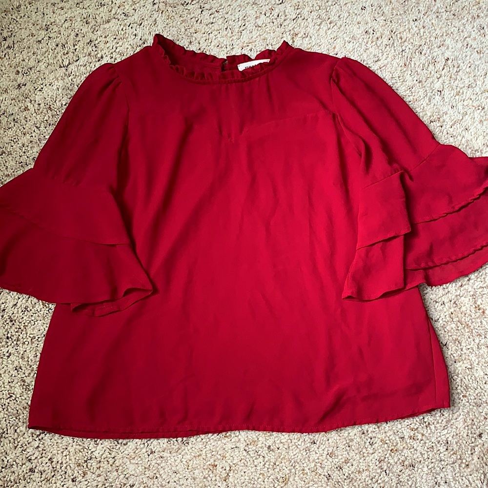 High Neck Layered Flutter Sleeve Blouse